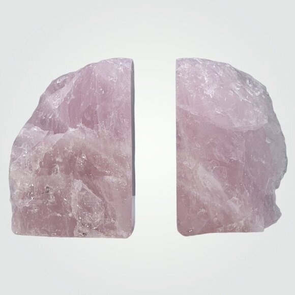 Pink Crystal Bookends Rose Quartz Stone w Natural Black Tourmaline Markings (AM) - Picture 8 of 10